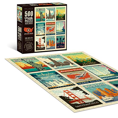 Americanflat United States Puzzle 500 Pieces, 18x24 Inches, American Travel USA Art by Anderson Design Group