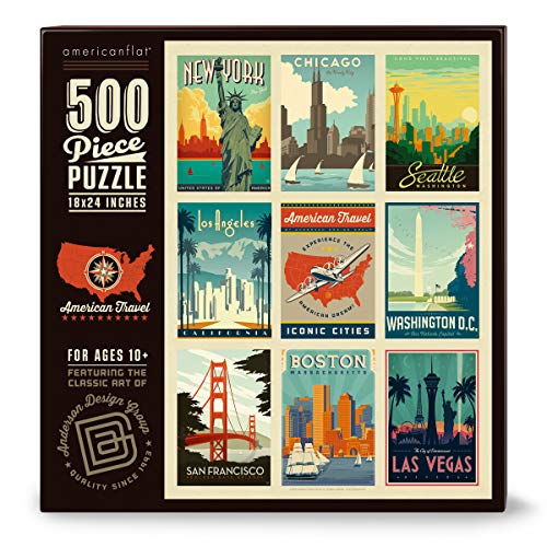 Americanflat United States Puzzle 500 Pieces, 18x24 Inches, American Travel USA Art by Anderson Design Group