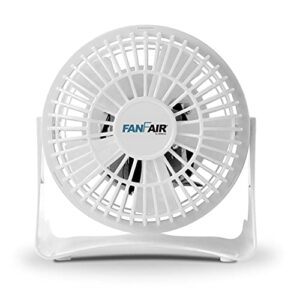 fanfair mini high velocity personal fan 4 inch fan quiet cooling, tilt up and down floor fans safe for bedroom, home or office use, white