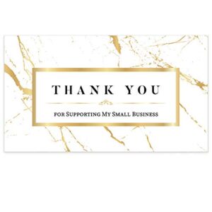 modern 5th thank you cards small business – thank you for supporting my small business thank you cards – gold marble matt design – 3.5 x 2 inches - 100 pcs – 300gsm card stock