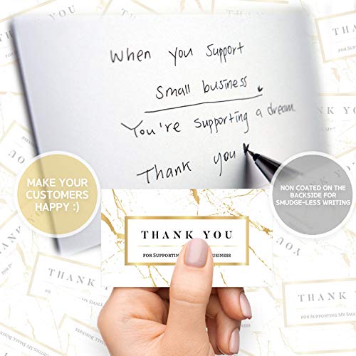 Modern 5th Thank You Cards Small Business – Thank You for Supporting My Small Business Thank You Cards – Gold Marble Matt Design – 3.5 x 2 Inches - 100 pcs – 300GSM Card Stock