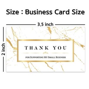 Modern 5th Thank You Cards Small Business – Thank You for Supporting My Small Business Thank You Cards – Gold Marble Matt Design – 3.5 x 2 Inches - 100 pcs – 300GSM Card Stock