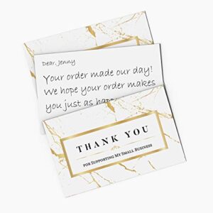 Modern 5th Thank You Cards Small Business – Thank You for Supporting My Small Business Thank You Cards – Gold Marble Matt Design – 3.5 x 2 Inches - 100 pcs – 300GSM Card Stock