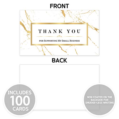Modern 5th Thank You Cards Small Business – Thank You for Supporting My Small Business Thank You Cards – Gold Marble Matt Design – 3.5 x 2 Inches - 100 pcs – 300GSM Card Stock