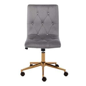 Duhome Armless Home Office Chair, Velvet Tufted Computer Rolling Desk Chair with Back,Adjustable Vanity Chair with Wheels,Grey