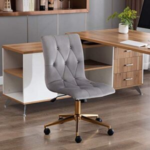Duhome Armless Home Office Chair, Velvet Tufted Computer Rolling Desk Chair with Back,Adjustable Vanity Chair with Wheels,Grey