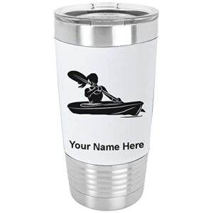 lasergram 20oz vacuum insulated tumbler mug, kayak woman, personalized engraving included (silicone grip, white)