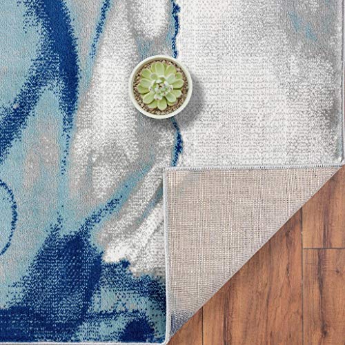 LUXE WEAVERS Victoria Collection 9163 Blue Modern Abstract Watercolor Stain Resistant Area Rug 5x7