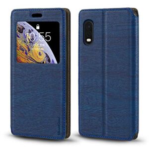 samsung galaxy xcover pro g715f case, wood grain leather case with card holder and window, magnetic flip cover for samsung galaxy j7 max g615f (blue)