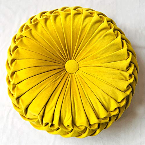 ANBP Pleated Velvet Round Throw Pillow Round Home Decorative Pillow for Couch Sofa Bed Armchair Floor Cushion Yellow