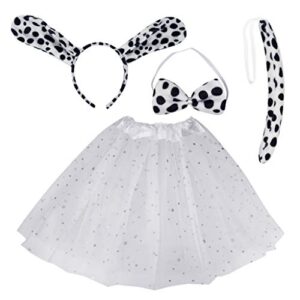 dxhycc dalmatian costume set dog ears headband bowtie tail tutu for kids girls halloween costume cosplay party