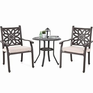 sophia & william patio 3 pieces cast aluminum bistro bar set with 2 chairs and 1 round table, outdoor dining conversation furniture with 1.97" umbrella hole, antique bronze