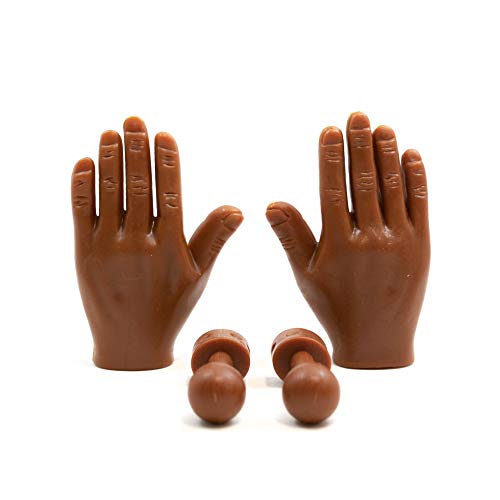 Daily Portable Dark Skin Tone Tiny Finger Hands 2 Pack - Little Finger Puppets, Mini Rubber Flat Hand, Miniature Small Hand Puppet Prank from Tiktok - 1 Left and Right Finger Hands