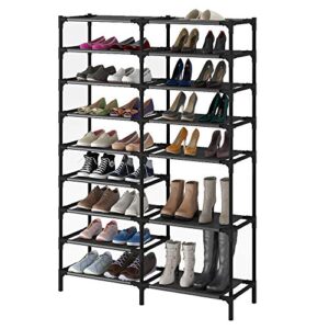 showin 9 tiers shoe rack, large shoe storage organizer for 30-40pairs, waterproof fabric shoe storage cabinet space saving shoe shelf (black-b)