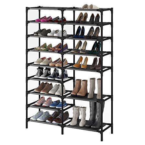 SHOWIN 9 Tiers Shoe Rack, Large Shoe Storage Organizer for 30-40Pairs, Waterproof Fabric Shoe Storage Cabinet Space Saving Shoe Shelf (black-b)