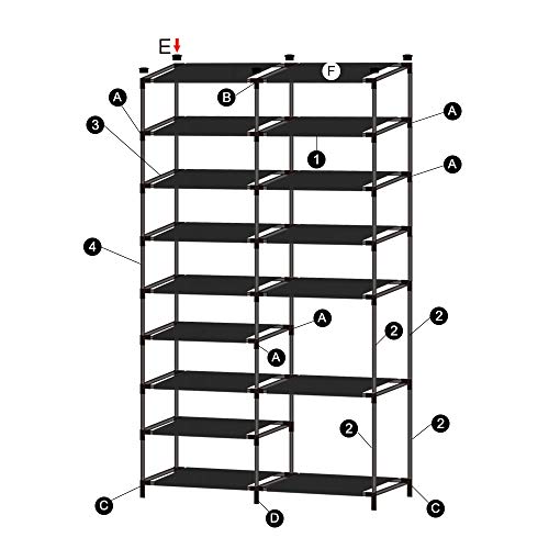 SHOWIN 9 Tiers Shoe Rack, Large Shoe Storage Organizer for 30-40Pairs, Waterproof Fabric Shoe Storage Cabinet Space Saving Shoe Shelf (black-b)