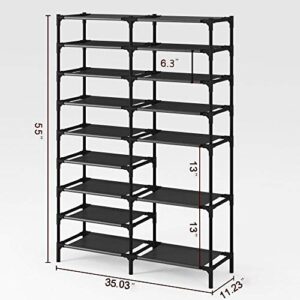 SHOWIN 9 Tiers Shoe Rack, Large Shoe Storage Organizer for 30-40Pairs, Waterproof Fabric Shoe Storage Cabinet Space Saving Shoe Shelf (black-b)