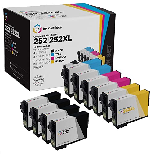 LD Products Replacements for Epson 252 Ink Cartridges Combo Pack (4 SY Black, 2 XL Cyan, 2 XL Magenta, 2 XL Yellow) Standard Yield & High Yield 10-Pack for Workforce WF-3620 WF-2640 WF-7110 WF-7610