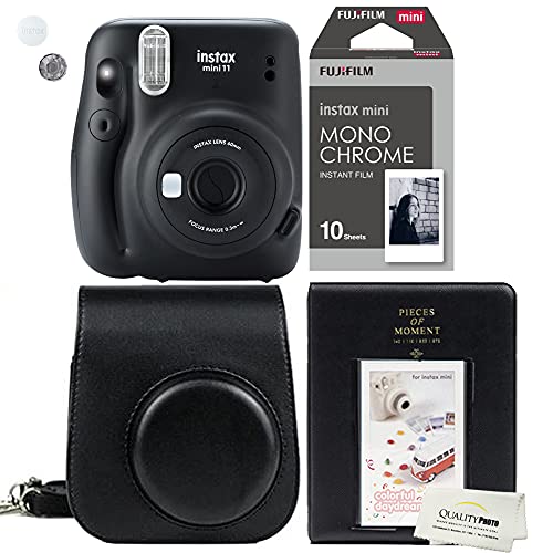 Fujifilm Instax Mini 11 Charcoal Grey Instant Camera Plus Matching Case, Photo Album and Fujifilm Character 10 Films (Monochrome)…