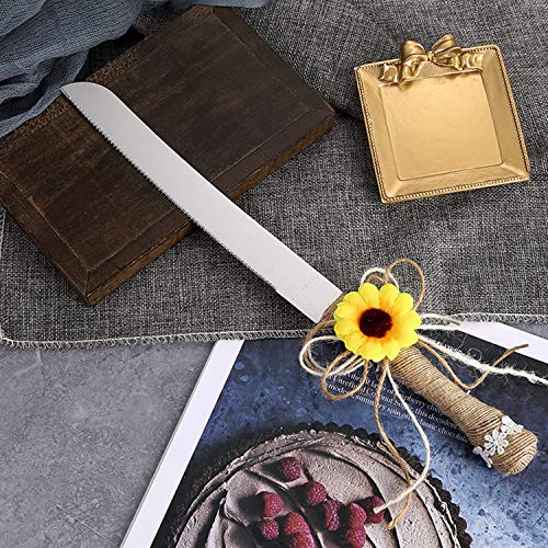 TANG SONG Rustic Wedding Cake Knife and Serving Set with Sunflower Burlap Lace Wedding Cake Knife (Set of 2)