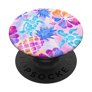 tie dye hawaiian print sea turtle preppy hibiscus pineapple popsockets popgrip: swappable grip for phones & tablets