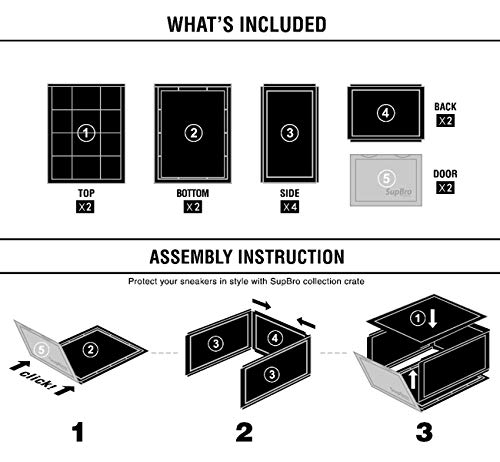 SupBro Collection Crate - Easy Access Storage Shoes Box -Plastic Foldable Stackable Sneaker Display Storage with Clear Front Door Organizer-2 Pack (Black)