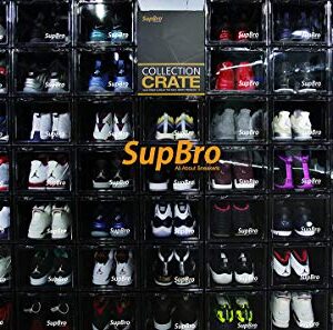 SupBro Collection Crate - Easy Access Storage Shoes Box -Plastic Foldable Stackable Sneaker Display Storage with Clear Front Door Organizer-2 Pack (Black)