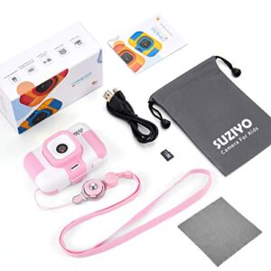 SUZIYO Kids Camera, Children Digital Selfie Video Camcorder 1080P Dual Lens 2.4 Inch HD, Birthday Christmas Electronic Gifts Toys for Age 3-9 Years Old Toddlers Girls & Boys (with 32G TF Card,Pink)