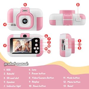 SUZIYO Kids Camera, Children Digital Selfie Video Camcorder 1080P Dual Lens 2.4 Inch HD, Birthday Christmas Electronic Gifts Toys for Age 3-9 Years Old Toddlers Girls & Boys (with 32G TF Card,Pink)