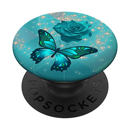 Rose Butterfly Flower Cell Phone Button Pop Up Holder Teal PopSockets PopGrip: Swappable Grip for Phones & Tablets