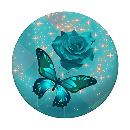 Rose Butterfly Flower Cell Phone Button Pop Up Holder Teal PopSockets PopGrip: Swappable Grip for Phones & Tablets