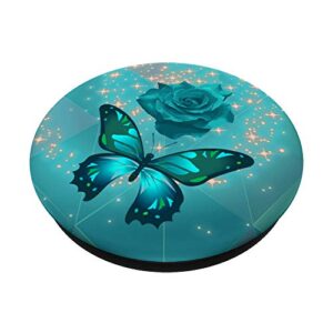 Rose Butterfly Flower Cell Phone Button Pop Up Holder Teal PopSockets PopGrip: Swappable Grip for Phones & Tablets