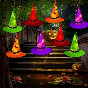 tcamp halloween decorations outdoor lighted witch hats lights, 8pcs hanging glowing witch hats with 44ft 104led halloween lights string for indoor, outdoor, yard, tree decor (8 lighting modes