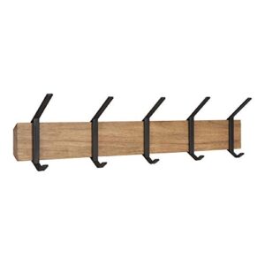 kate and laurel rossmore farmhouse 5-hook wall hanging coat rack, natural rustic wood, modern hanging rack for coats, bags, or pots and pans