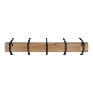 Kate and Laurel Rossmore Farmhouse 5-Hook Wall Hanging Coat Rack, Natural Rustic Wood, Modern Hanging Rack for Coats, Bags, Or Pots and Pans