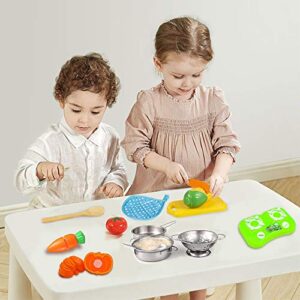 Kids Kitchen Pretend Play Toys,Cooking Set with Stainless Steel Cookware Pots and Pans Set,Cooking Utensils,Apron,Chef Hat,and Cutting Vegetables Play Cooking Set, Toddlers & Children Boys Girls