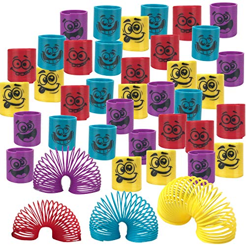 1.38 Inch Coil Springs - Bulk Pack of 50 Spring Toys - Fun Emoji Toys - Mini Springs in Assorted Colors and Silly Faces - Spring Set Party Favors for Kids, Carnival Prizes, Gift Bag Filler