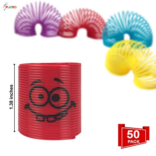 1.38 Inch Coil Springs - Bulk Pack of 50 Spring Toys - Fun Emoji Toys - Mini Springs in Assorted Colors and Silly Faces - Spring Set Party Favors for Kids, Carnival Prizes, Gift Bag Filler