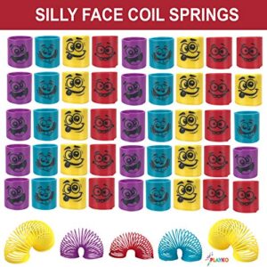 1.38 Inch Coil Springs - Bulk Pack of 50 Spring Toys - Fun Emoji Toys - Mini Springs in Assorted Colors and Silly Faces - Spring Set Party Favors for Kids, Carnival Prizes, Gift Bag Filler