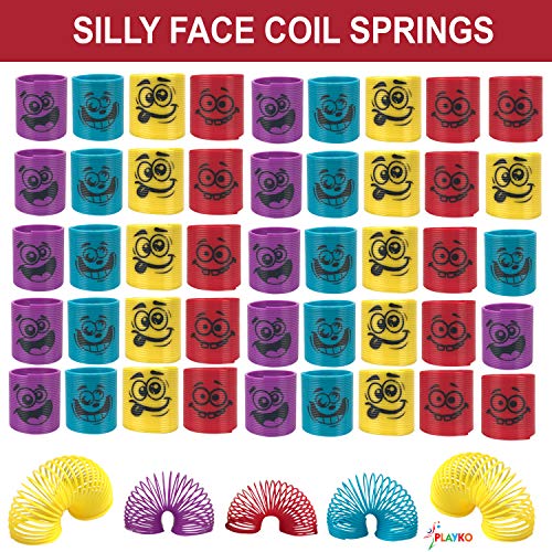 1.38 Inch Coil Springs - Bulk Pack of 50 Spring Toys - Fun Emoji Toys - Mini Springs in Assorted Colors and Silly Faces - Spring Set Party Favors for Kids, Carnival Prizes, Gift Bag Filler