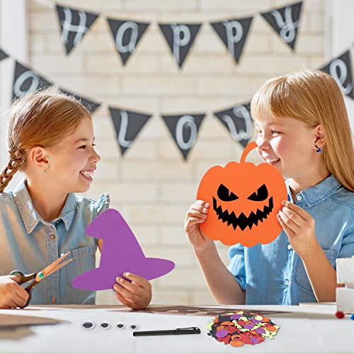 Outus 20 Big and 200 Small Kits 7.8 Inch Big Foam Halloween Decorations DIY Pumpkin Craft Kits Assorted Foam Pumpkin Shapes with Rhinestone Stickers for Kids Halloween Decoration and Games