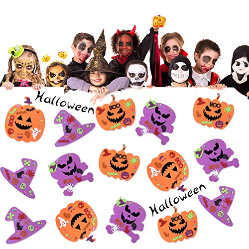 Outus 20 Big and 200 Small Kits 7.8 Inch Big Foam Halloween Decorations DIY Pumpkin Craft Kits Assorted Foam Pumpkin Shapes with Rhinestone Stickers for Kids Halloween Decoration and Games