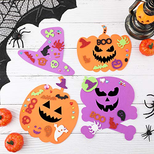 Outus 20 Big and 200 Small Kits 7.8 Inch Big Foam Halloween Decorations DIY Pumpkin Craft Kits Assorted Foam Pumpkin Shapes with Rhinestone Stickers for Kids Halloween Decoration and Games