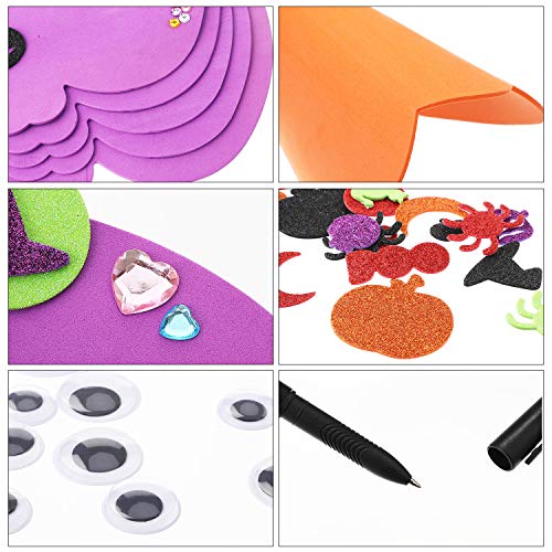 Outus 20 Big and 200 Small Kits 7.8 Inch Big Foam Halloween Decorations DIY Pumpkin Craft Kits Assorted Foam Pumpkin Shapes with Rhinestone Stickers for Kids Halloween Decoration and Games