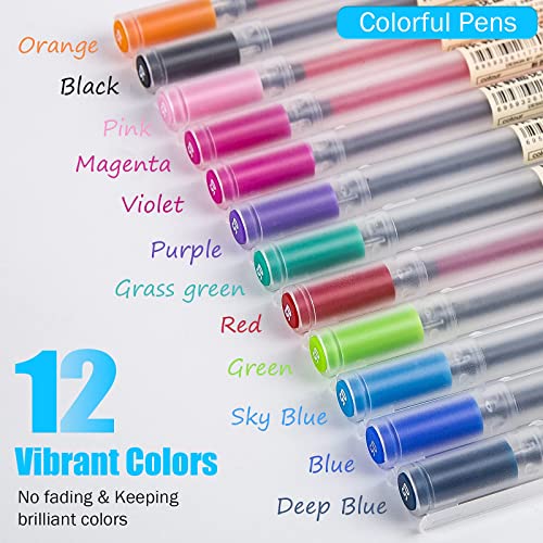 BEIWO Premium Gel Ink Ball Point Pen, [0.5mm] Fine Point Color Pens, Smooth Writing Gel Pen for Office School Stationery Supply (12 ct/Colorful)