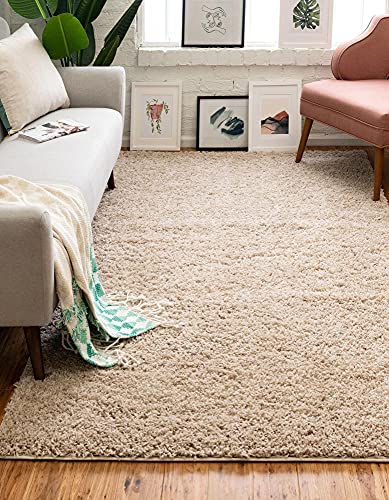 Rugs.com Everyday Shag Rug  –  Taupe Shag Rug Perfect for Bedrooms,Dining Rooms,Living Rooms and More,Beige,7'x10'