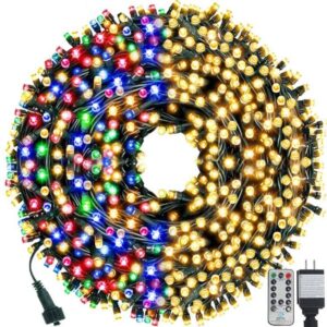 chuya 300led dual color changing christmas tree lights,warm white to multi color,end-to-end plug 9 modes,105ft outdoor indoor string lights for christmas holidays party wedding decoration