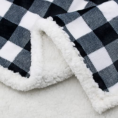 BEAUTEX Sherpa Fleece Flannel Throw Blanket, Super Soft Warm Buffalo Plaid Plush Blankets and Throws, Lightweight Cozy Fuzzy Blanket for Couch Sofa Bed (Black, Throw 50" x 60")