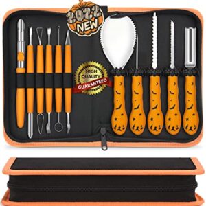 Upgraded 12 PCS Pumpkin Carving Kit Tools for Kids & Adults with Carrying Case, Heavy Duty Safe Stainless Steel Pumpkin Carving Knife knives Carver Set Professional for Halloween Decorations