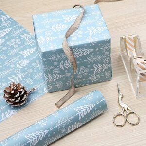 UNIQOOO 6 Festive Designs Christmas Wrapping Paper Precut Sheets, Each 39.4 x17 Inch- Blue Silver Brown Kraft Metallic Foil Gift Wrap, Santa Claus, Christmas Ornaments, Snowflake, Tree, Family Bundle for Kids, Her & Him, 18 Sheets